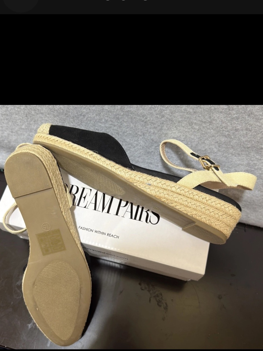 🆕Dream Pairs Black & Tan Espadrille Slingback Wedges Jute Platform Summer 7.5 - Picture 3 of 6